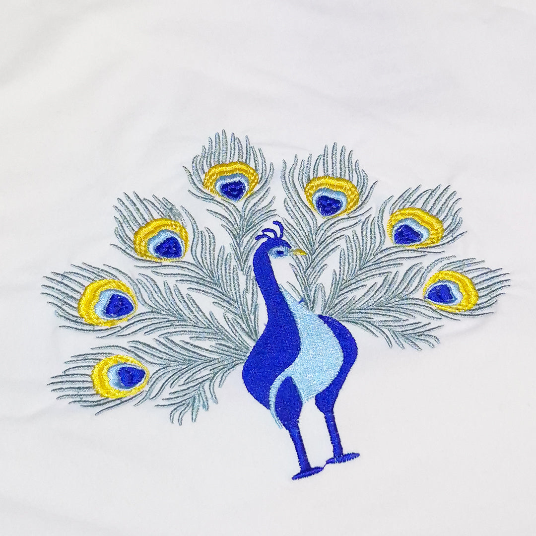 The Regal Peacock Embroidered Tee (Cream White)(1020)