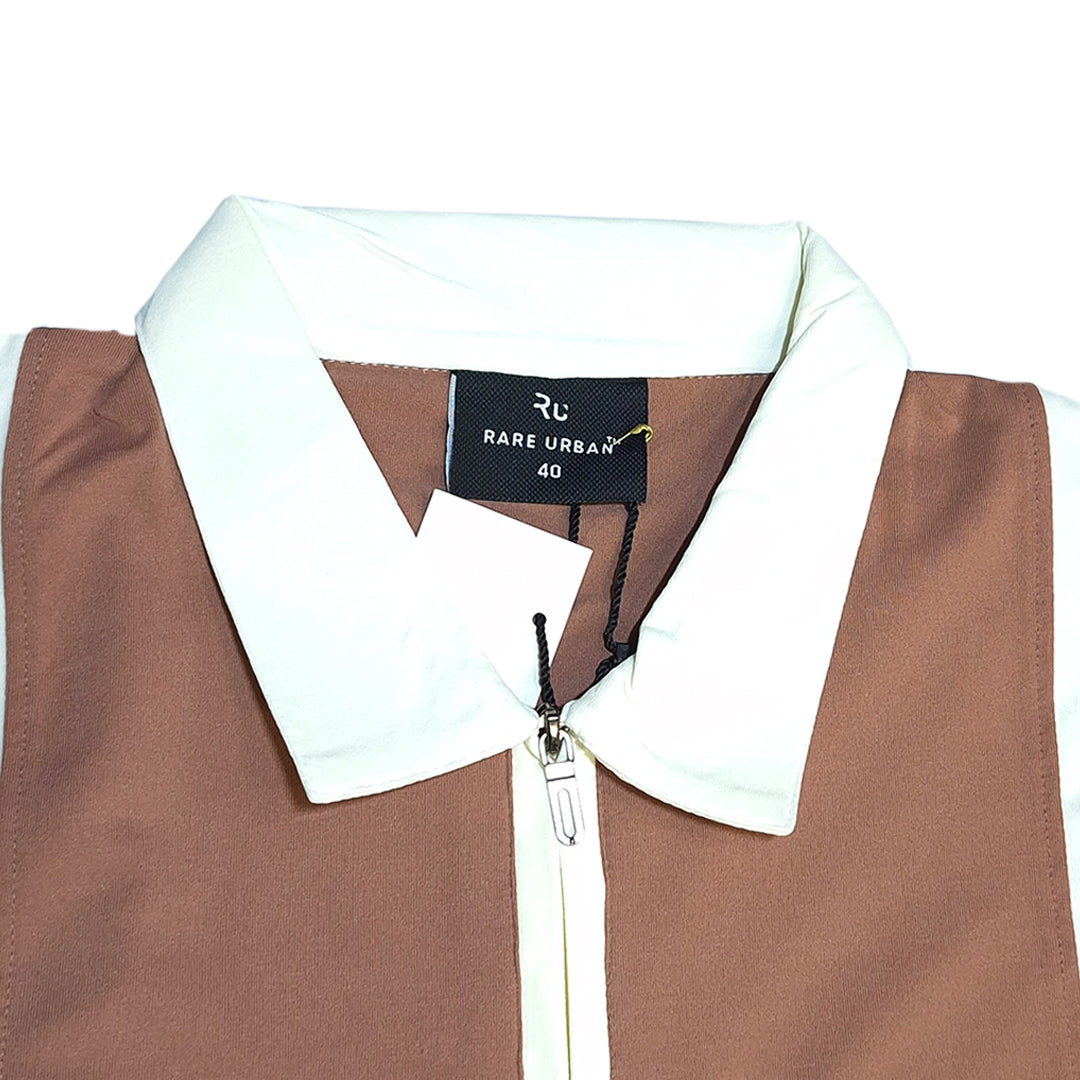 The Weekend Club Zipper Polo (Cream / Chocolate) (1012)