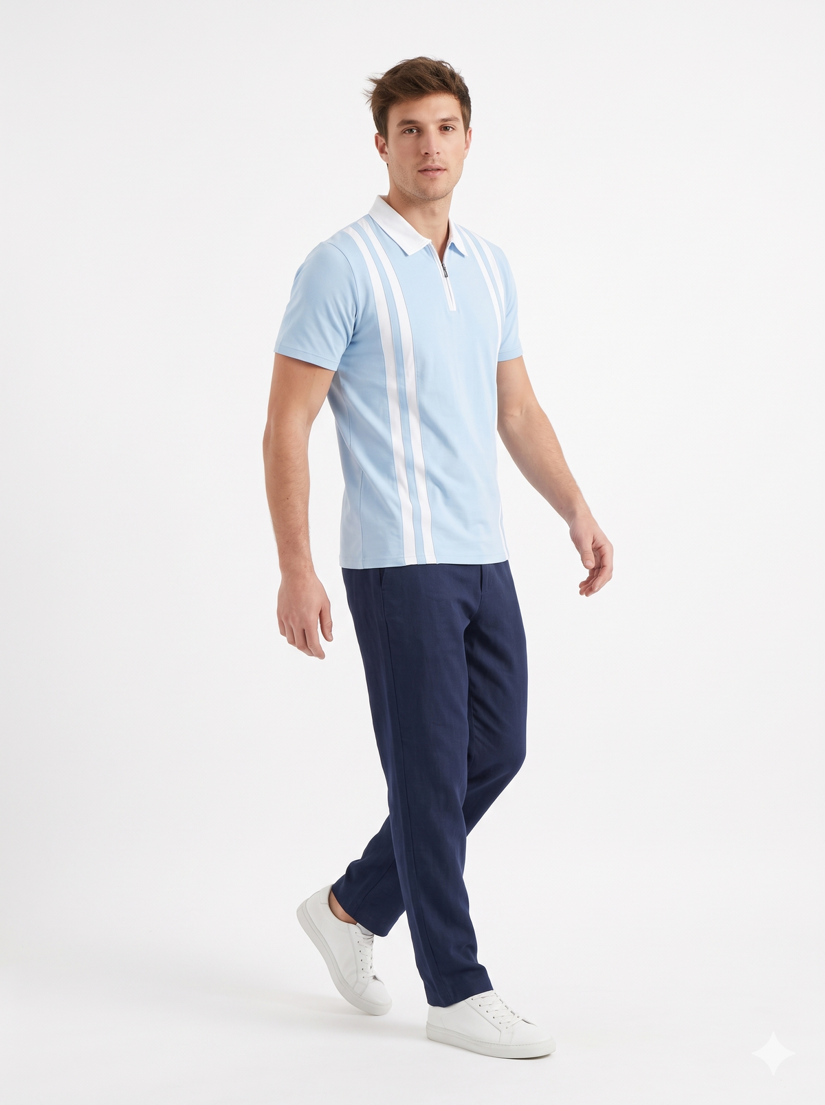 The Sunday Brunch Zipper Polo (Tan / White)(1015)
