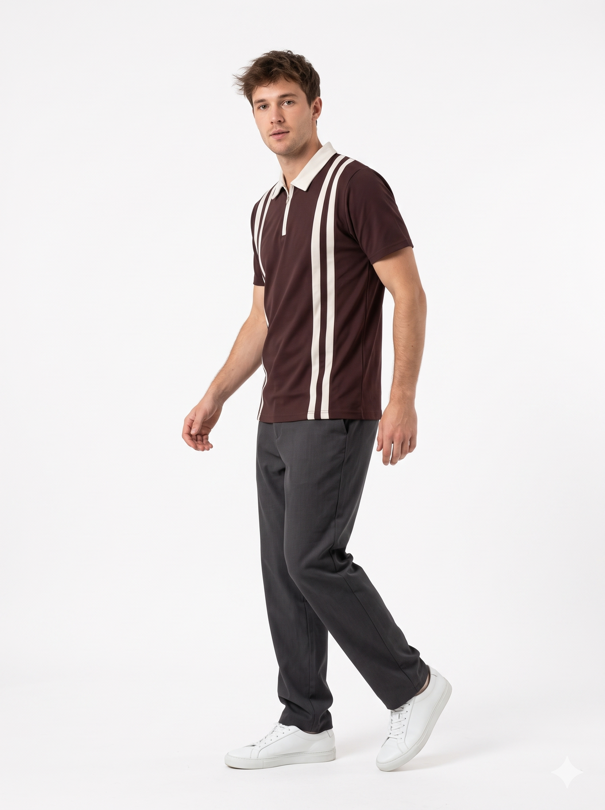 The City Gentleman Zipper Polo (Dark Brown / Grey)(1013)