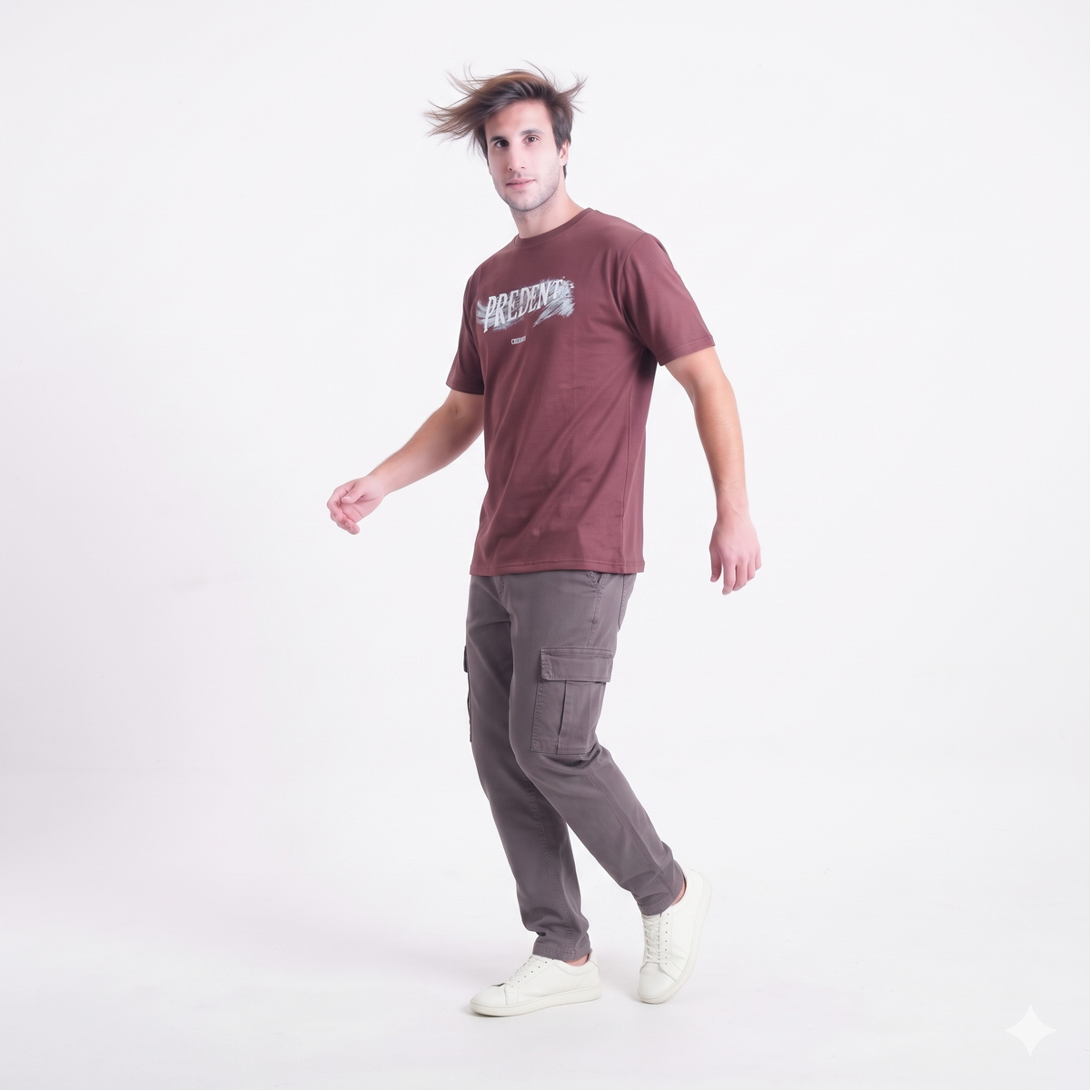 Clothora Men's Wine Red Predent Creator Graphic T-Shirt | Casual Streetwear Crew Neck Tee(1070)