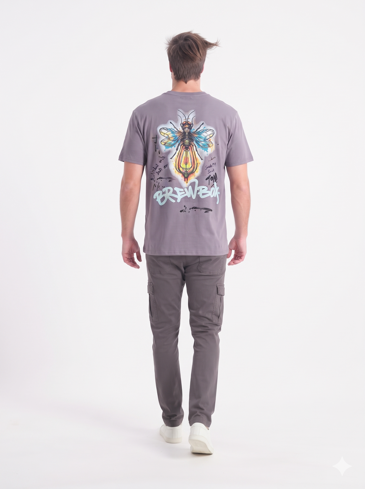 Clothora Men's Mauve Purple Brewbox Neon Bee Graphic Oversized T-Shirt | Aesthetic Streetwear Tee(1064)