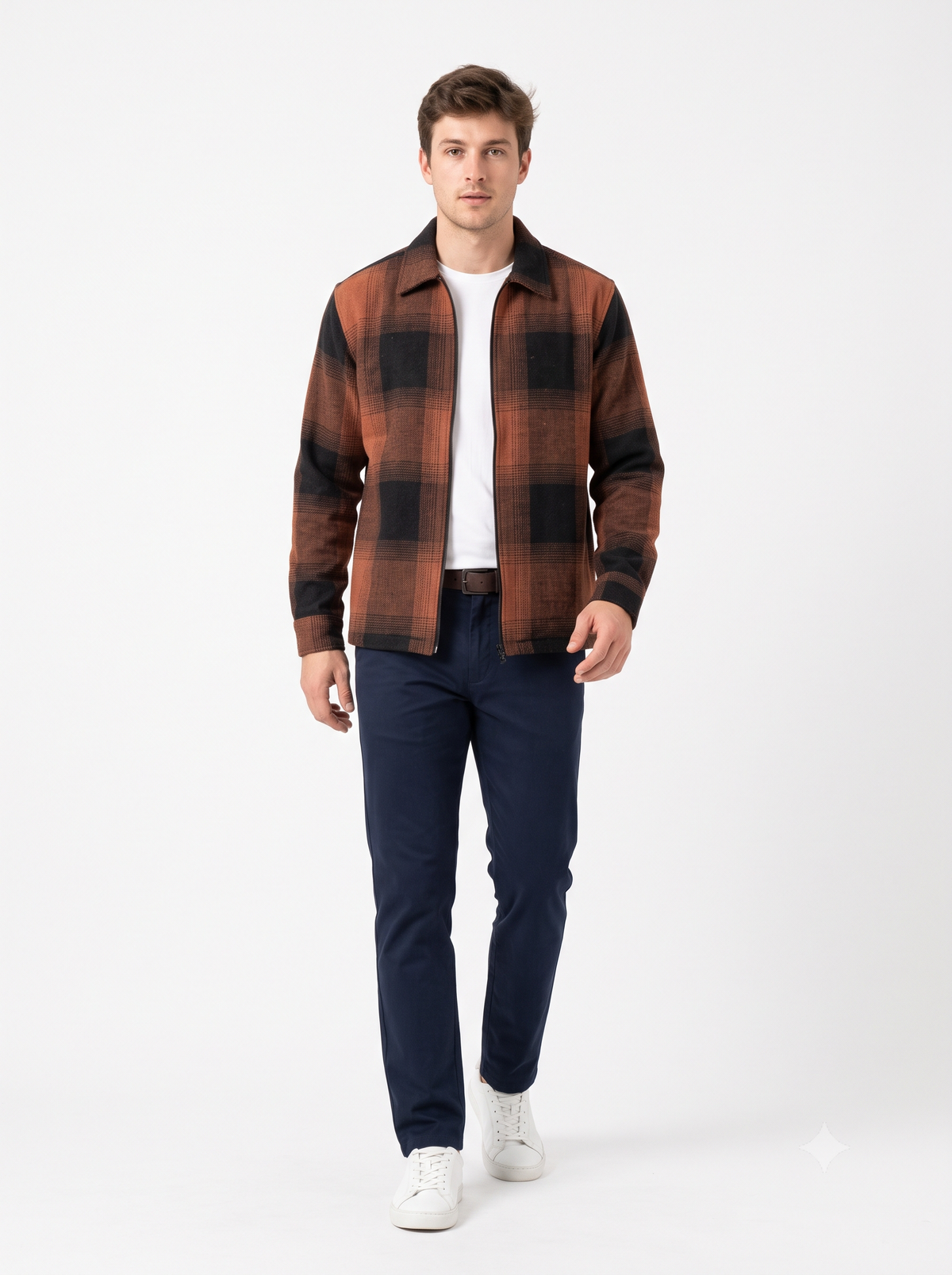 RUST Men Vintage Checked Knitted Full-Zip Casual Overshirt Jacket | Classic Check Pattern Regular Fit Winter Over-Shirt(1053)
