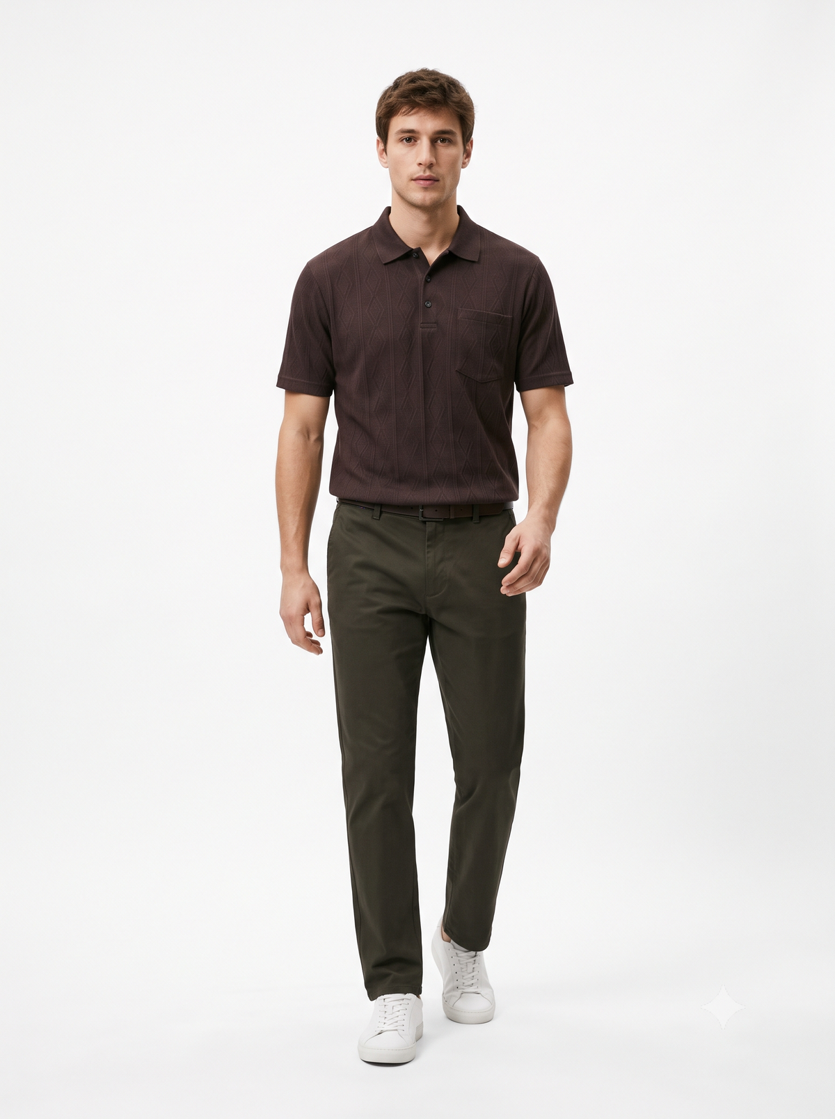 BROWN Men Old Money Style Textured Knitted Snap-Button (1038)