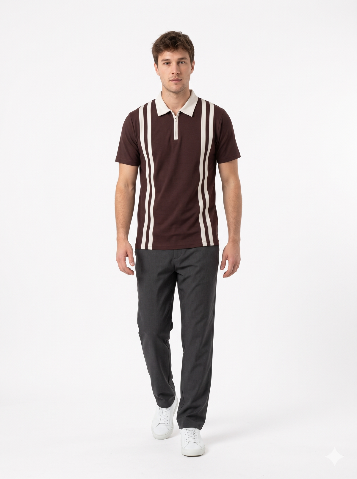 The City Gentleman Zipper Polo (Dark Brown / Grey)(1013)