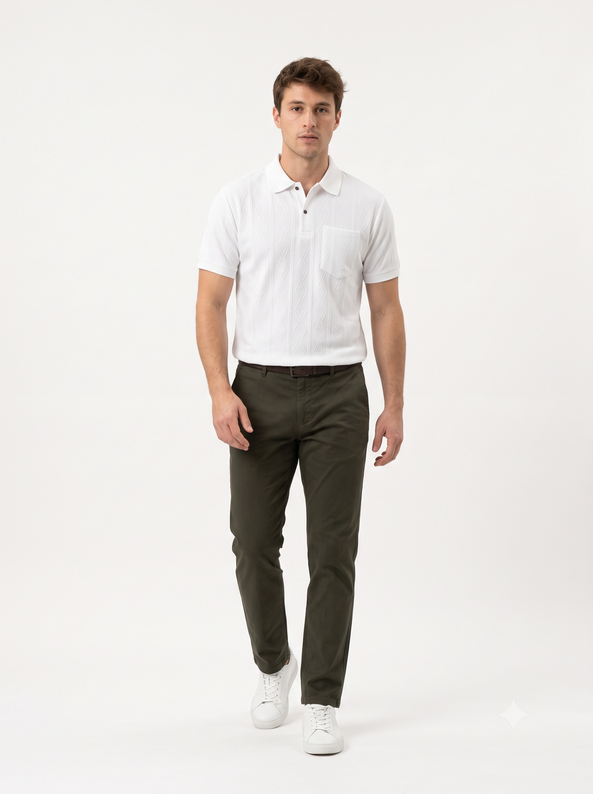 WHITE BROWN Men Old Money Style Textured Knitted Snap-Button (1042)