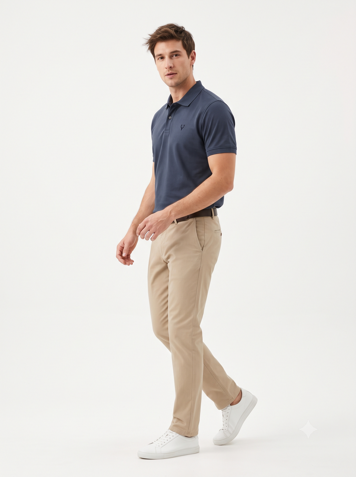 DARK BLUE Wild Clothing Men Solid Old Money Style Textured Knitted Button Collar Polo T-Shirt (1030))