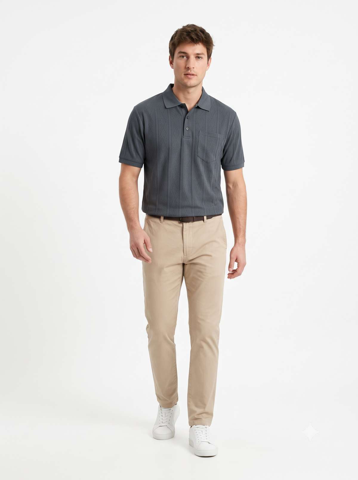 GREY Men Old Money Style Textured Knitted Snap-Button (1040)