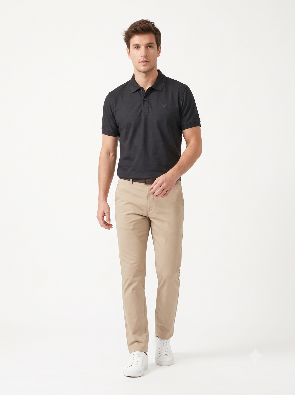 Black Wild Clothing Men Solid Old Money Style Textured Knitted Button Collar Polo T-Shirt (1027))