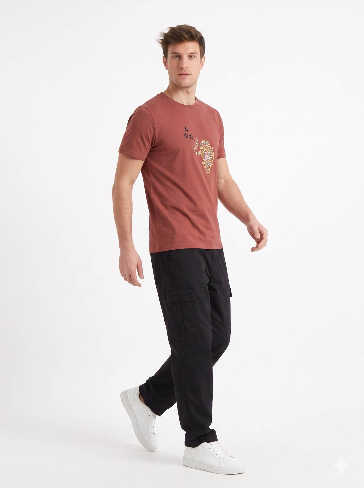 The Brave Tiger Embroidered Tee (Rust Brown)(1017)