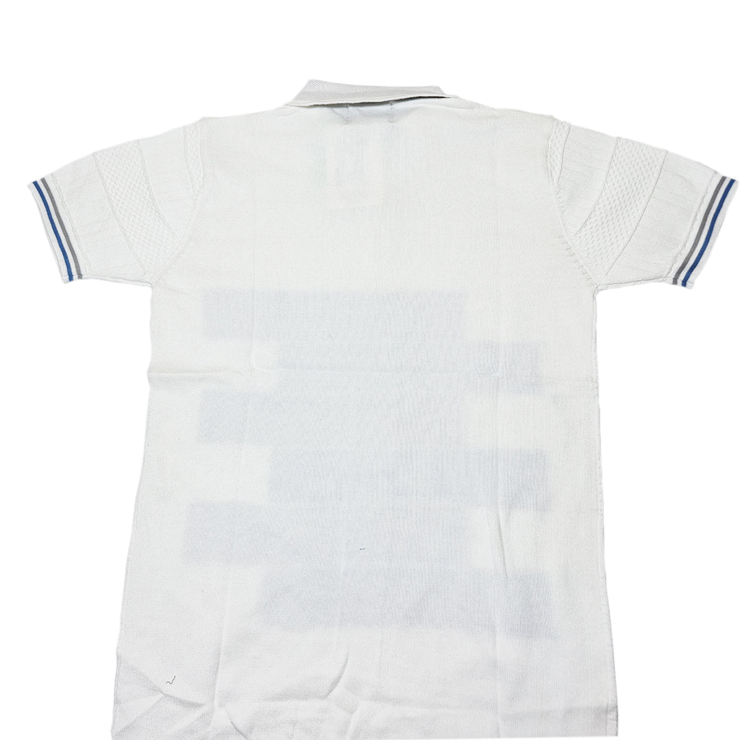 Men Solid Old Money Style Textured Knitted Zip Collar Polo T-Shirt (1035))