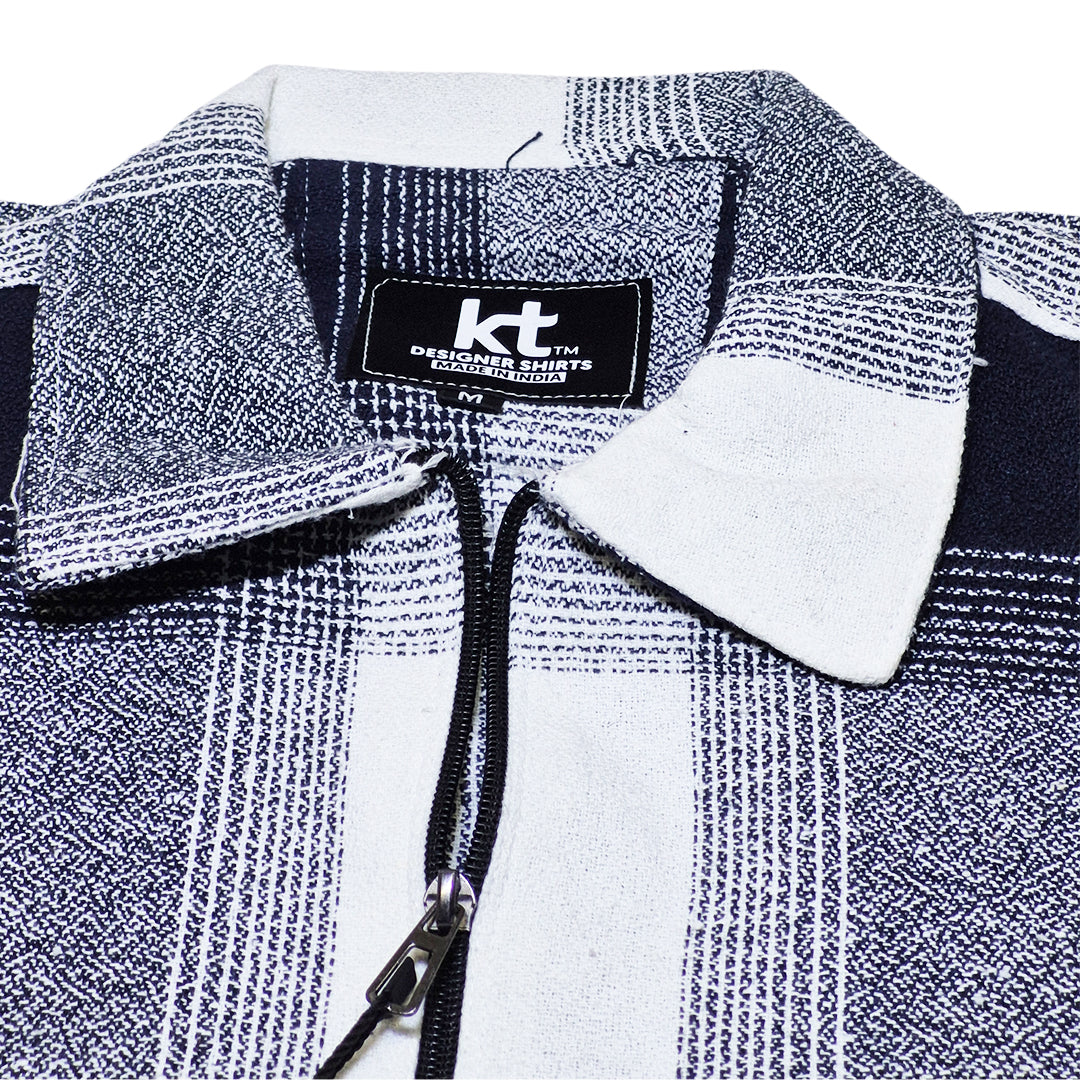 Men Vintage Checked Knitted Full-Zip Casual Overshirt Jacket | Classic Check Pattern Regular Fit Winter Over-Shirt(1049)