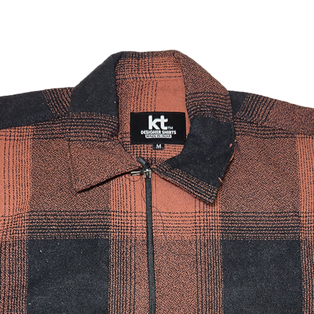 RUST Men Vintage Checked Knitted Full-Zip Casual Overshirt Jacket | Classic Check Pattern Regular Fit Winter Over-Shirt(1053)