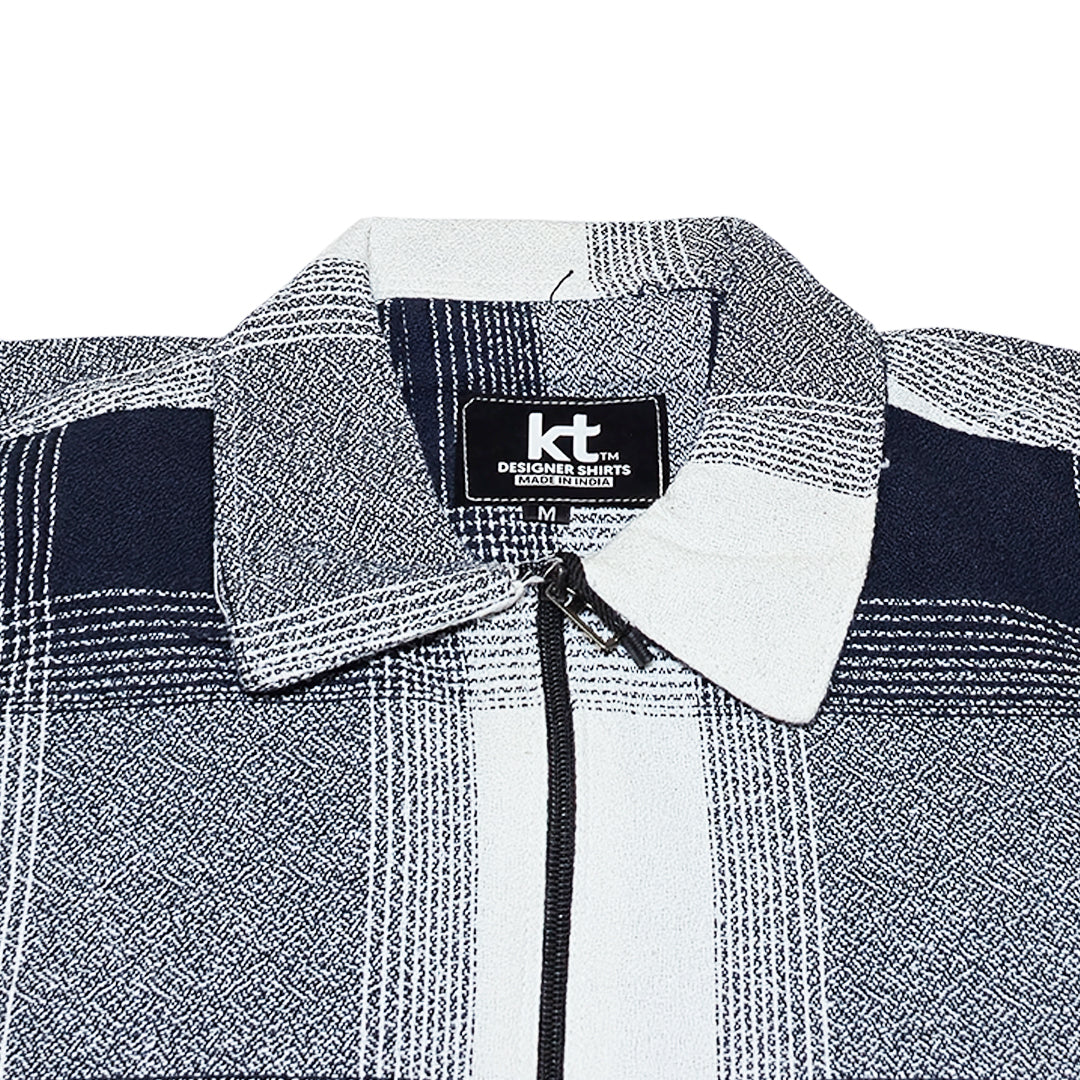 Men Vintage Checked Knitted Full-Zip Casual Overshirt Jacket | Classic Check Pattern Regular Fit Winter Over-Shirt(1049)