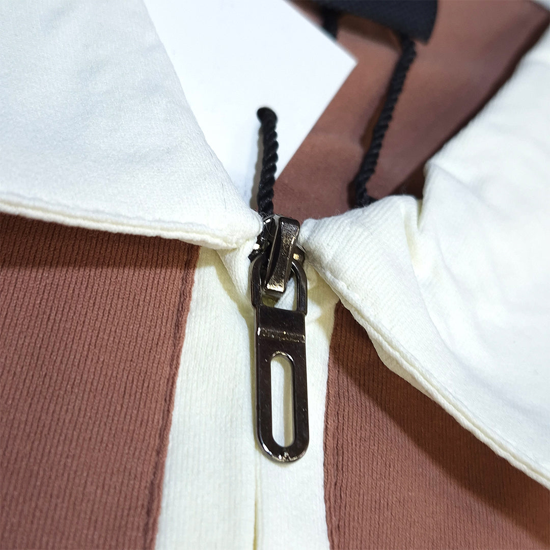 The Weekend Club Zipper Polo (Cream / Chocolate) (1012)