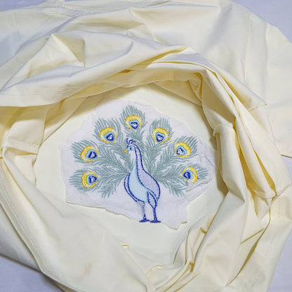 The Regal Peacock Embroidered Tee (Cream White)(1020)