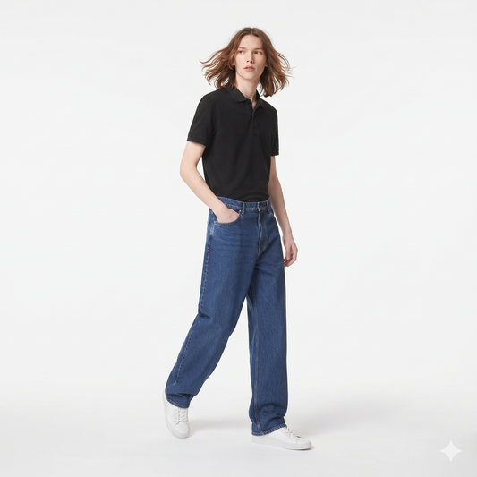 Clothora Men's Dark Blue High-Rise Wide-Leg Baggy Denim Jeans | Streetwear Loose Fit Heavyweight Cotton Denim Pants(2011)