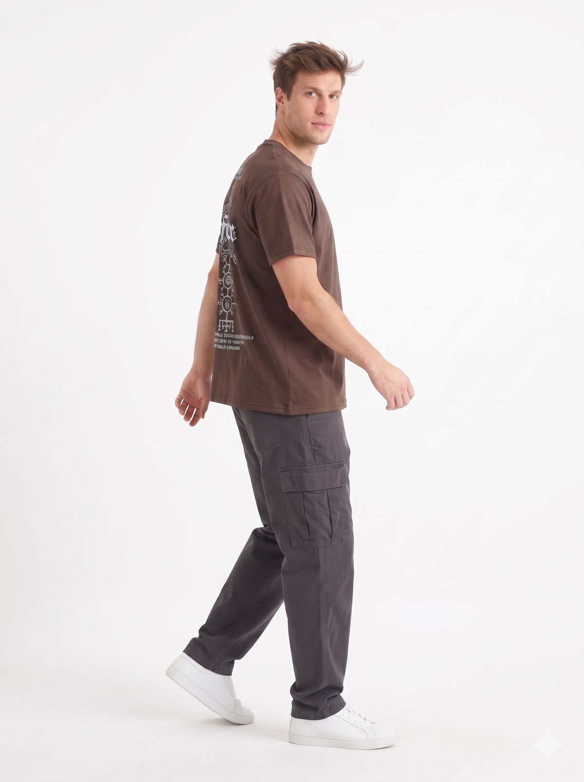 Clothora Men's Brown Inferior Rune Symbol Graphic Oversized T-Shirt | Heavyweight Streetwear Tee(1061)