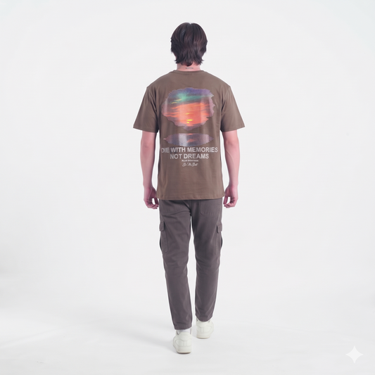 Clothora Men's Brown Sunset Quote Graphic Oversized T-Shirt | Motivational Streetwear Tee(1056)