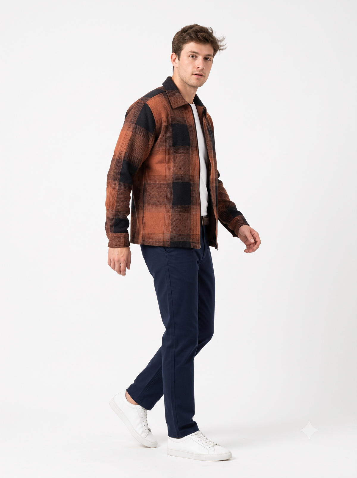 RUST Men Vintage Checked Knitted Full-Zip Casual Overshirt Jacket | Classic Check Pattern Regular Fit Winter Over-Shirt(1053)