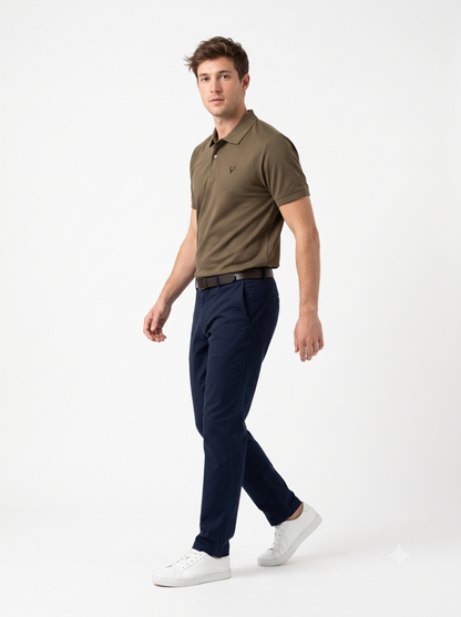 BROWN Wild Clothing Men Solid Old Money Style Textured Knitted Button Collar Polo T-Shirt (1029))