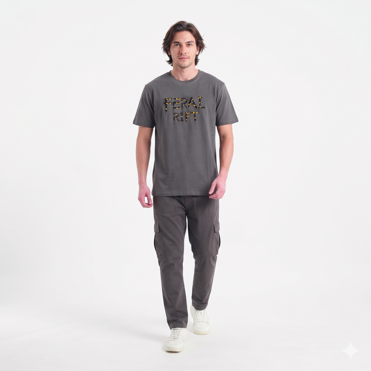 Clothora Men's Charcoal Grey Feral Rift Drip Graphic T-Shirt | Edge Streetwear Tee(1066)
