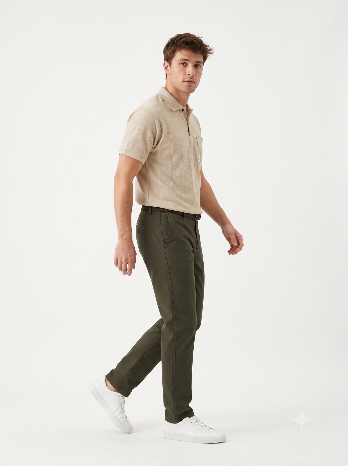 CREAM  Men Old Money Style Textured Knitted Snap-Button (1039)