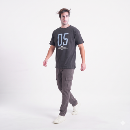 Clothora Men's Black Number 05 Graphic Minimalist T-Shirt | Streetwear Crew Neck Tee(1065)