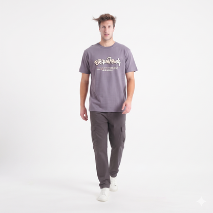 Clothora Men's Mauve Purple Brewbox Neon Bee Graphic Oversized T-Shirt | Aesthetic Streetwear Tee(1064)