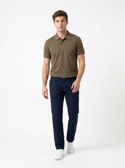 BROWN Wild Clothing Men Solid Old Money Style Textured Knitted Button Collar Polo T-Shirt (1029))