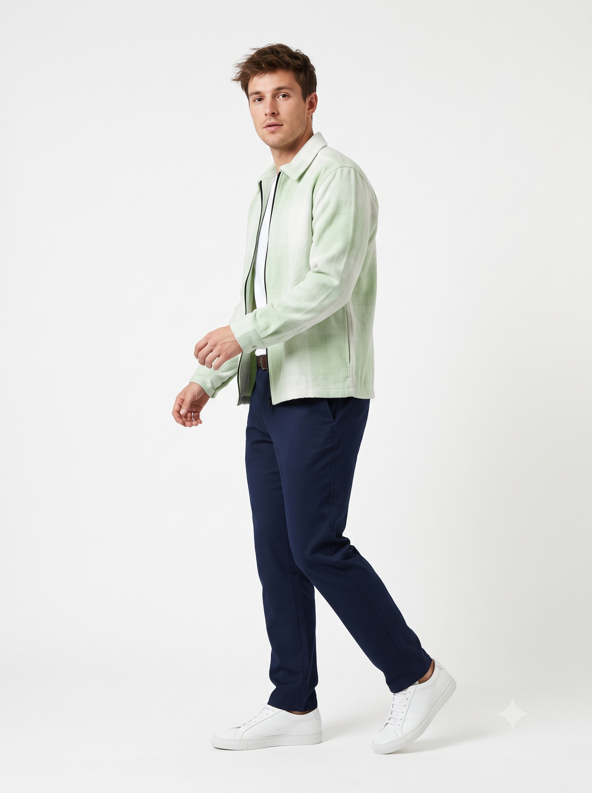 LIGHT GREEN Men Vintage Checked Knitted Full-Zip Casual Overshirt Jacket | Classic Check Pattern Regular Fit Winter Over-Shirt(1051)