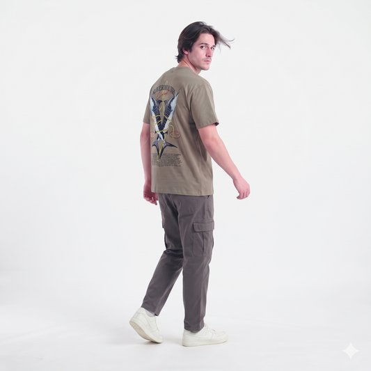 Clothora Men's Sage Green Rivermouth Club Marlin Fish Graphic Oversized T-Shirt | 1057