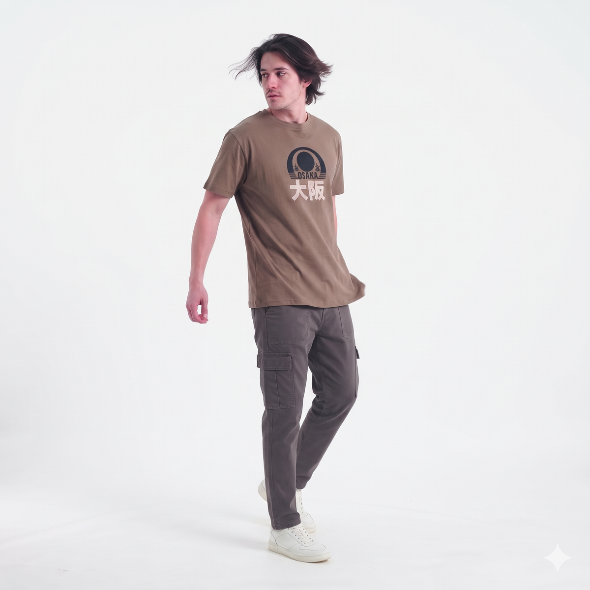 Clothora Men's Brown Osaka Graphic Printed Oversized T-Shirt | Heavyweight Streetwear Drop Shoulder Tee(1054)