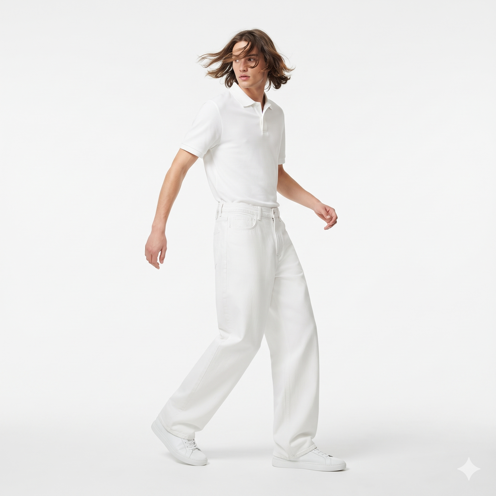 Clothora Men's Off-White Wide-Leg Baggy Denim Jeans | Minimalist Streetwear Loose Fit Pants