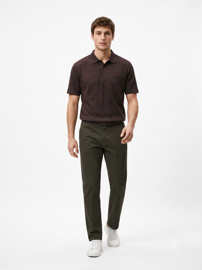 BROWN Men Old Money Style Textured Knitted Snap-Button (1038)
