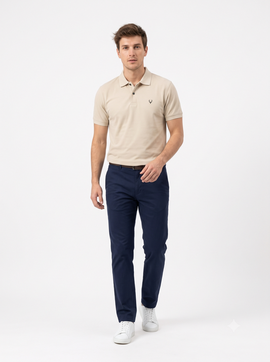 CREAM Wild Clothing Men Solid Old Money Style Textured Knitted Button Collar Polo T-Shirt (1029)