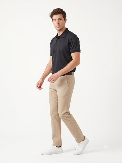Black Wild Clothing Men Solid Old Money Style Textured Knitted Button Collar Polo T-Shirt (1027))