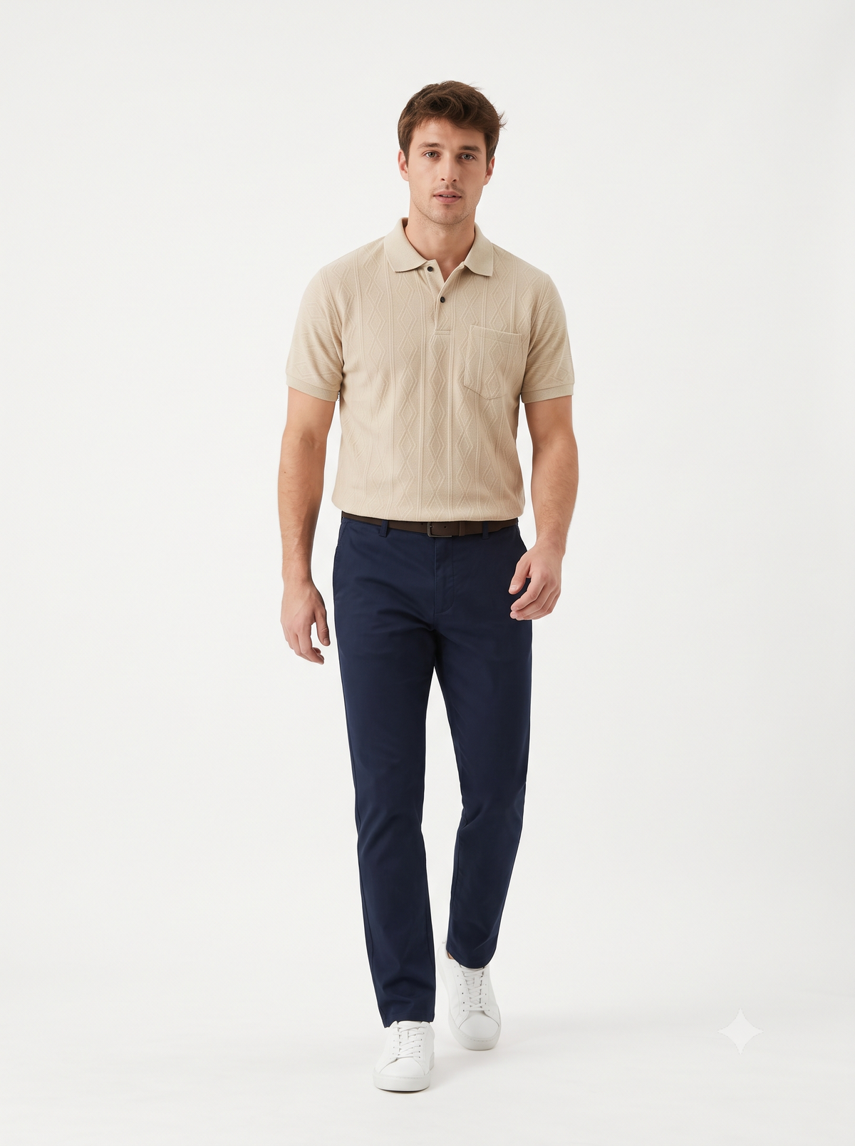CREAM  Men Old Money Style Textured Knitted Snap-Button (1039)