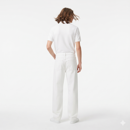 Clothora Men's Off-White Wide-Leg Baggy Denim Jeans | Minimalist Streetwear Loose Fit Pants(2014)