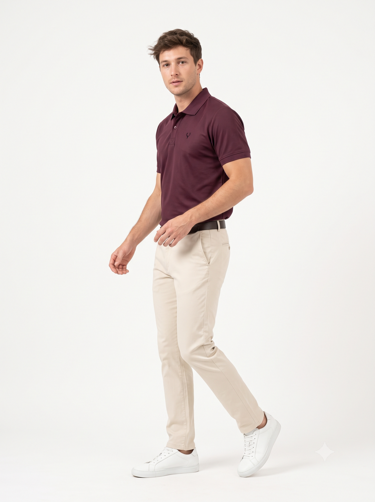 WINE Wild Clothing Men Solid Old Money Style Textured Knitted Button Collar Polo T-Shirt (1034))