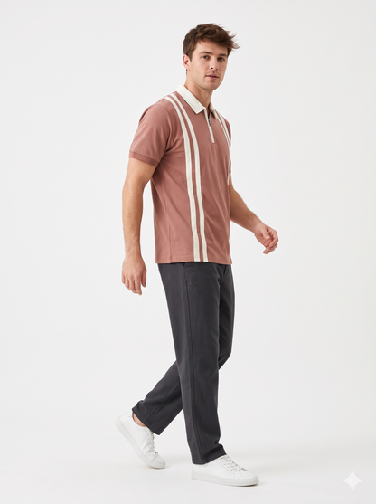 The Weekend Club Zipper Polo (Cream / Chocolate) (1012)