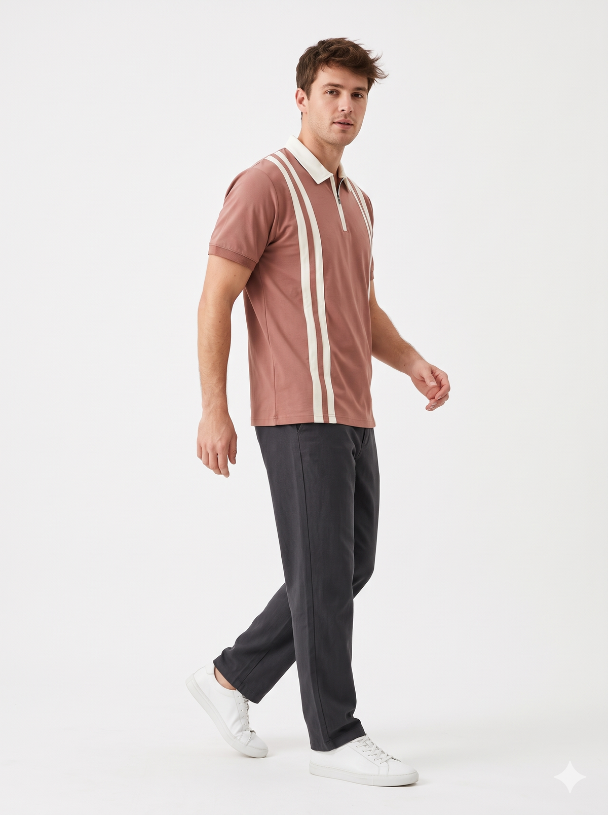 The Smart Casual Zipper Polo (Cool Grey / Rust)(1014)