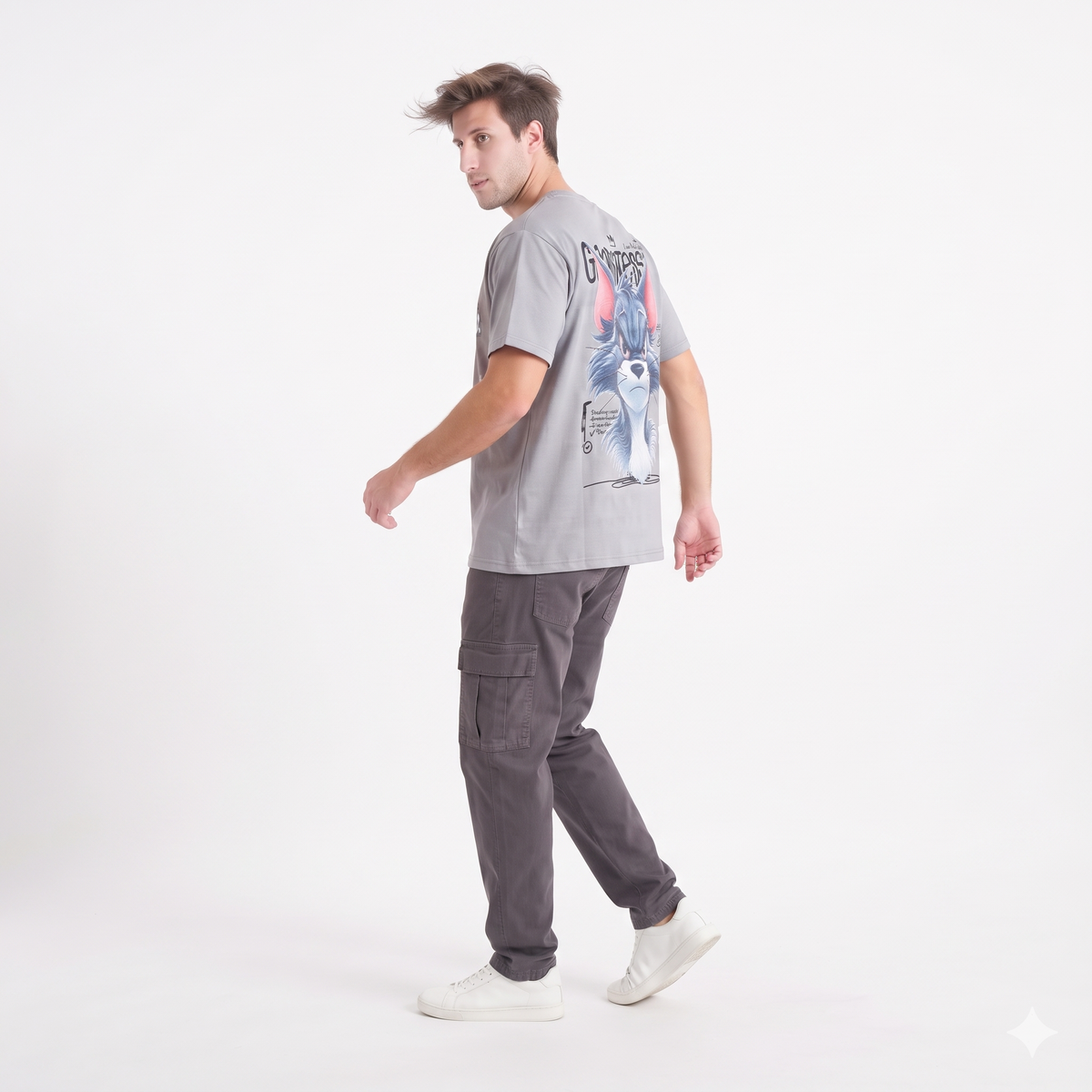 Clothora Men's Grey Goodness Grumpy Cat Graphic Oversized T-Shirt | Cartoon Streetwear Tee(1063)