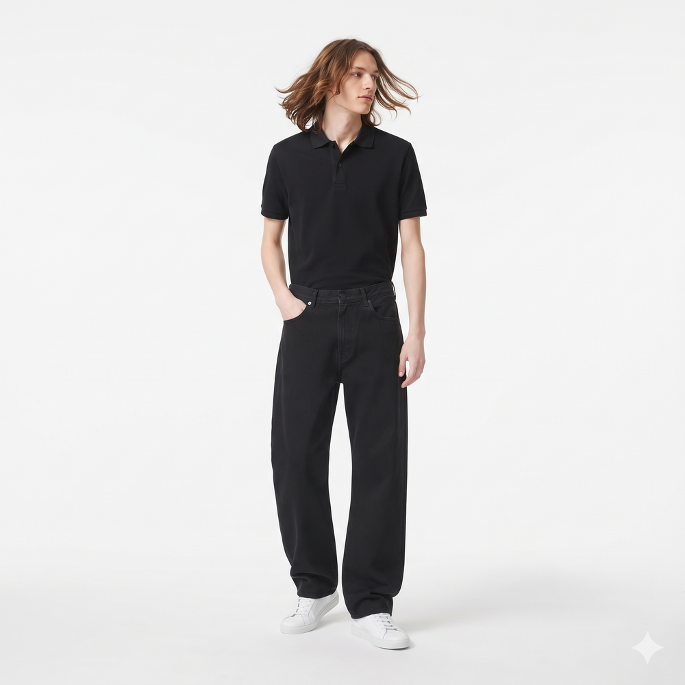 Clothora Men's Solid Black Wide-Leg Baggy Denim Jeans | Casual Loose Fit Streetwear Pants