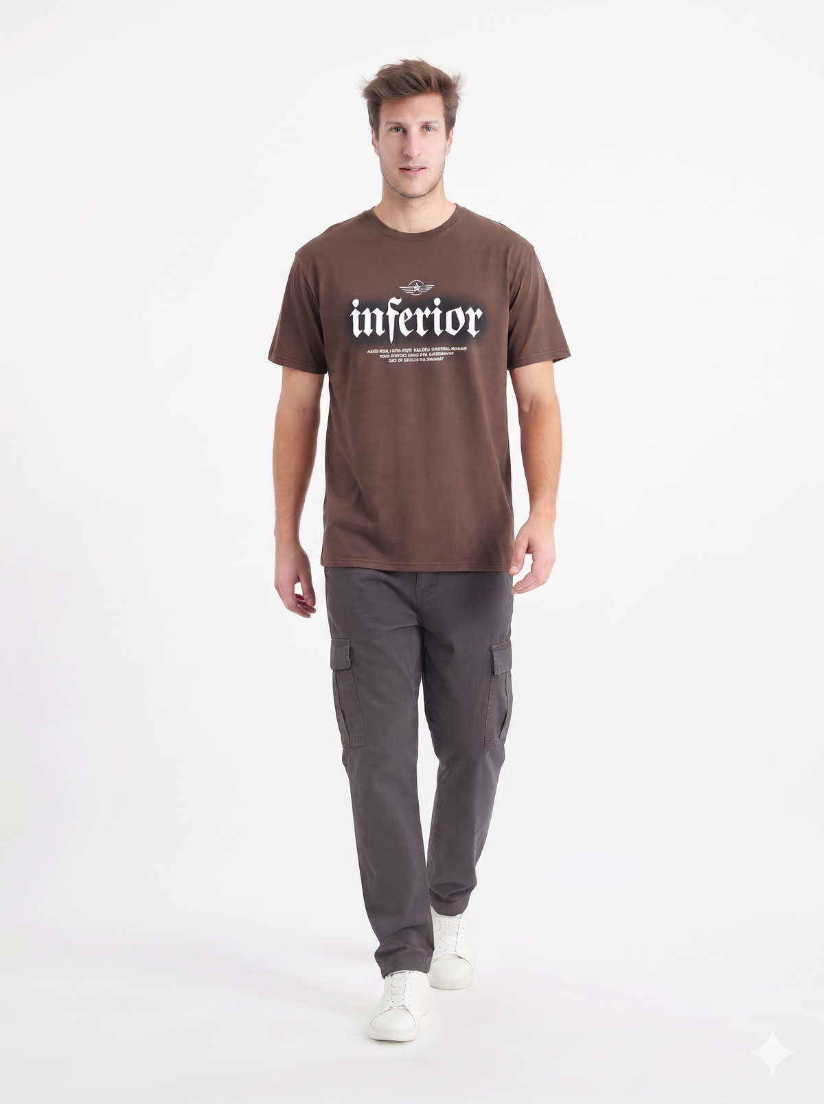 Clothora Men's Brown Inferior Rune Symbol Graphic Oversized T-Shirt | Heavyweight Streetwear Tee(1061)