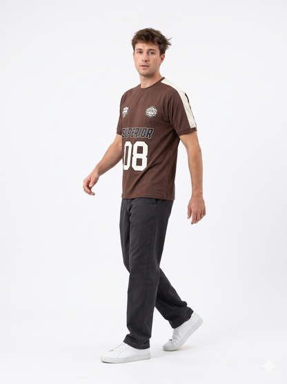 OFF WHITE AND BROWN' the Superior 08 Soccer T-Shirt.' (1001)