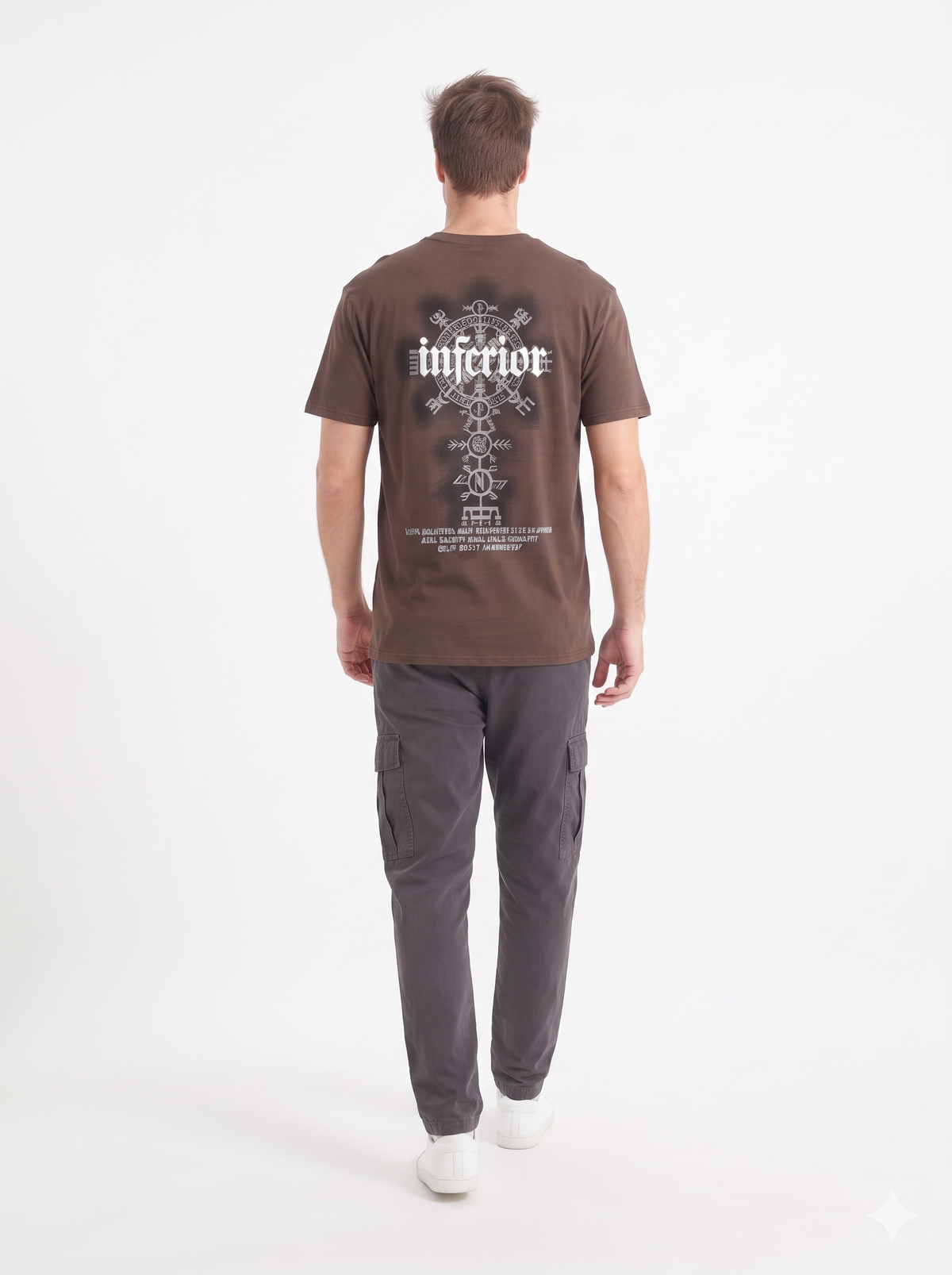 Clothora Men's Brown Inferior Rune Symbol Graphic Oversized T-Shirt | Heavyweight Streetwear Tee(1061)