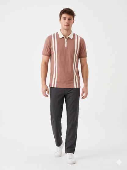 The Weekend Club Zipper Polo (Cream / Chocolate) (1012)