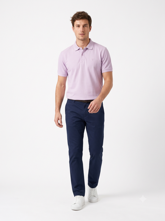 LIGHT PINK Wild Clothing Men Solid Old Money Style Textured Knitted Button Collar Polo T-Shirt (1033))