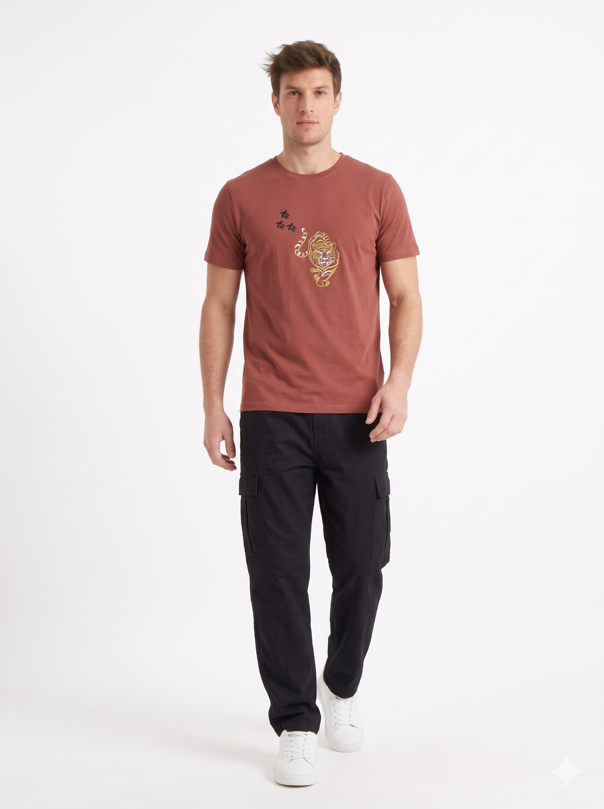 The Brave Tiger Embroidered Tee (Rust Brown)(1017)